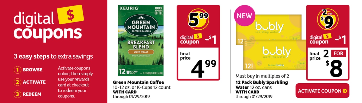 digital coupons for green mountain coffee and bubly sparkling water - activate coupon